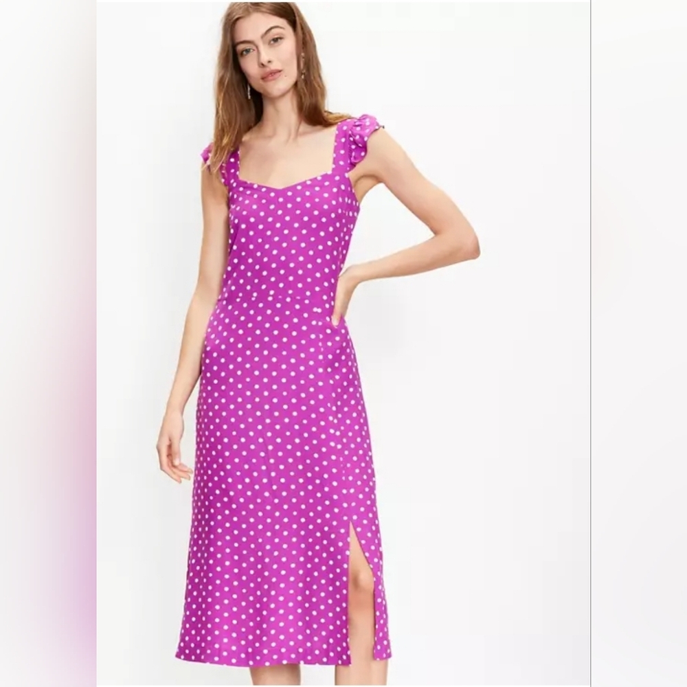 LOFT Pink Polka Dot Midi Dress